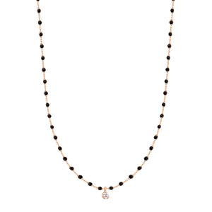 Gigi Clozeau - Mini Gigi Black necklace, Rose Gold 1 Diamond, 15.7"