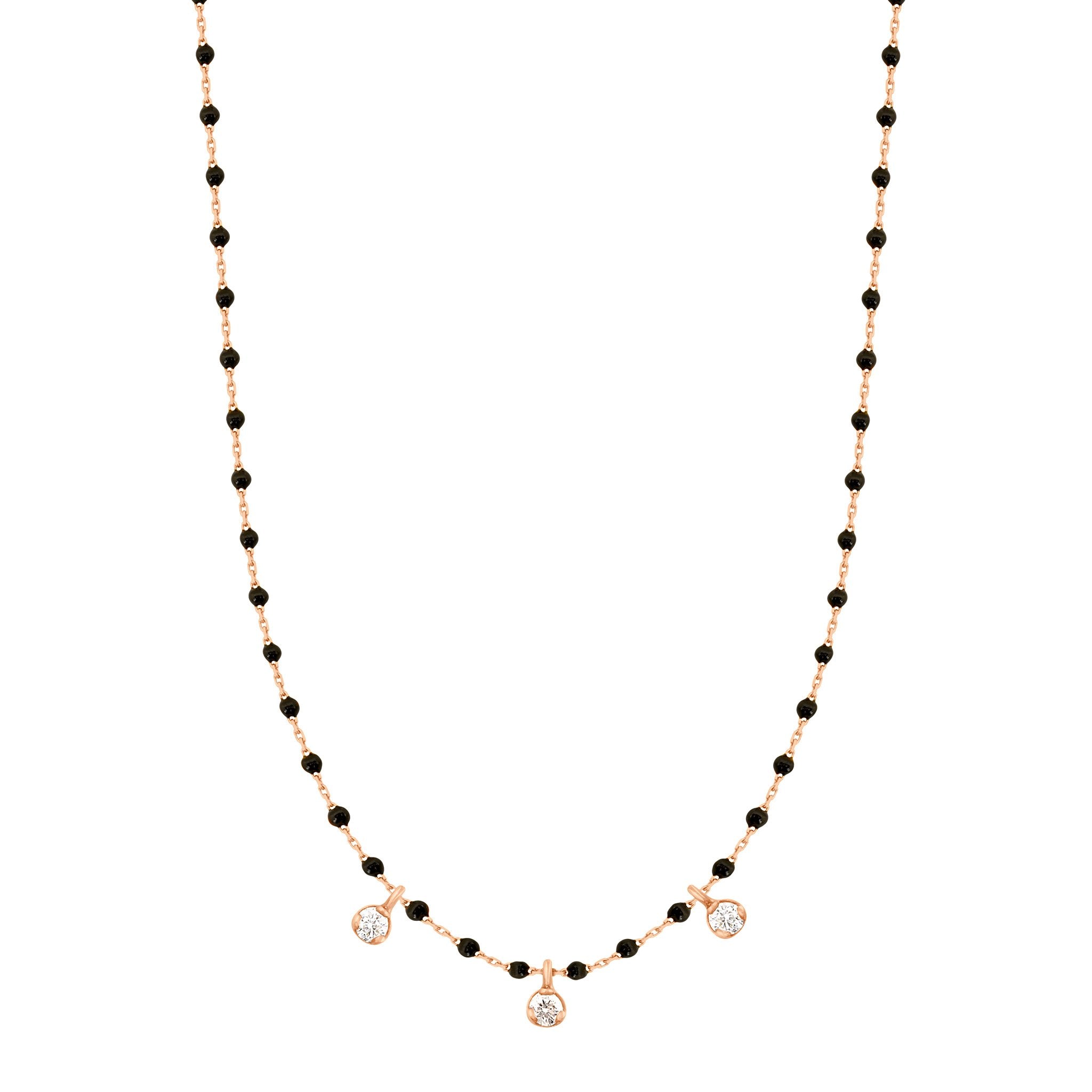 Gigi Clozeau - Mini Gigi Black necklace, Rose Gold 3 diamond, 16.5"