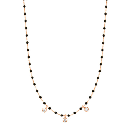 Gigi Clozeau - Mini Gigi Black necklace, Rose Gold 3 diamond, 16.5