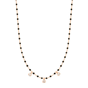 Gigi Clozeau - Mini Gigi Black necklace, Rose Gold 3 diamond, 16.5"