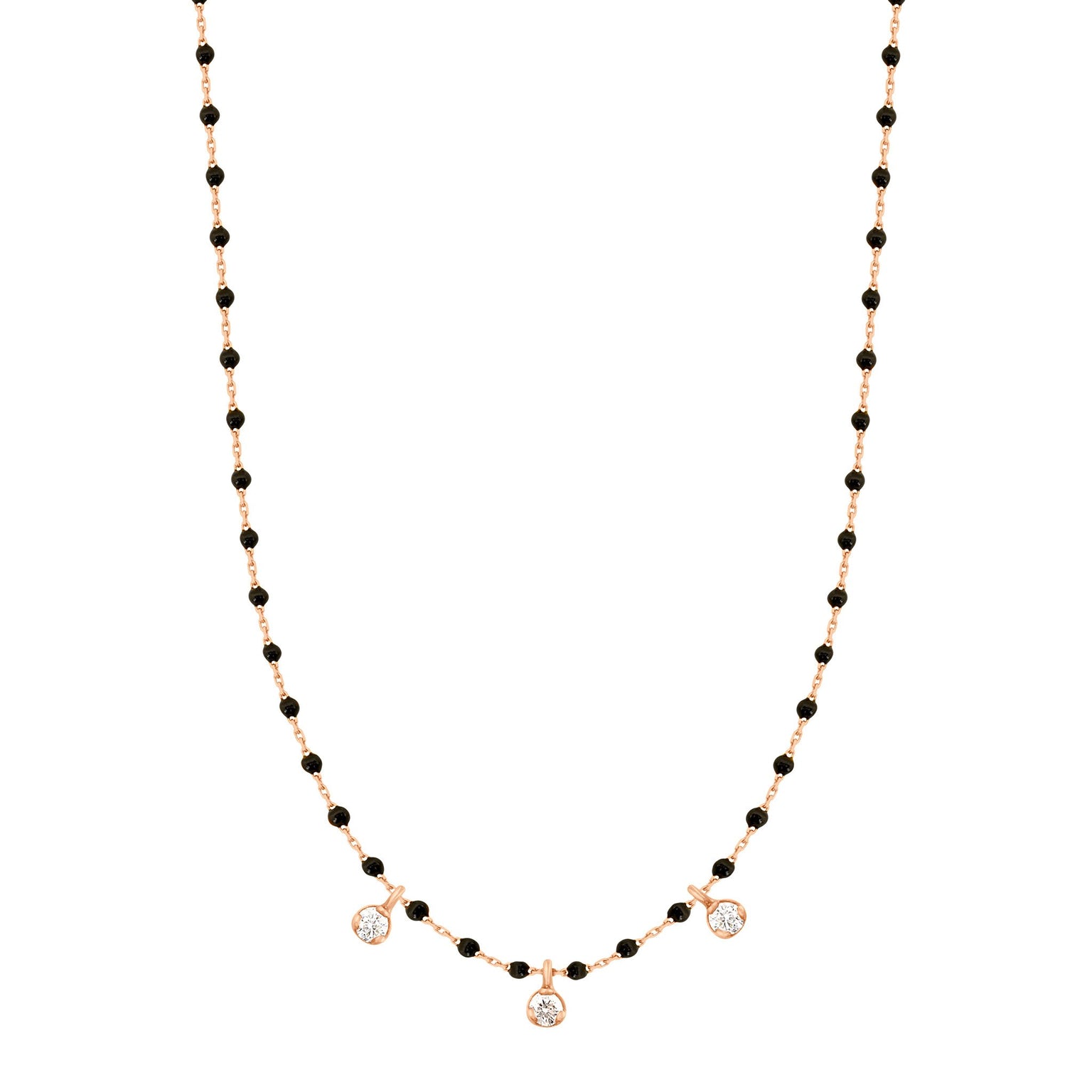 Gigi Clozeau - Mini Gigi Black necklace, Rose Gold 3 diamond, 16.5"
