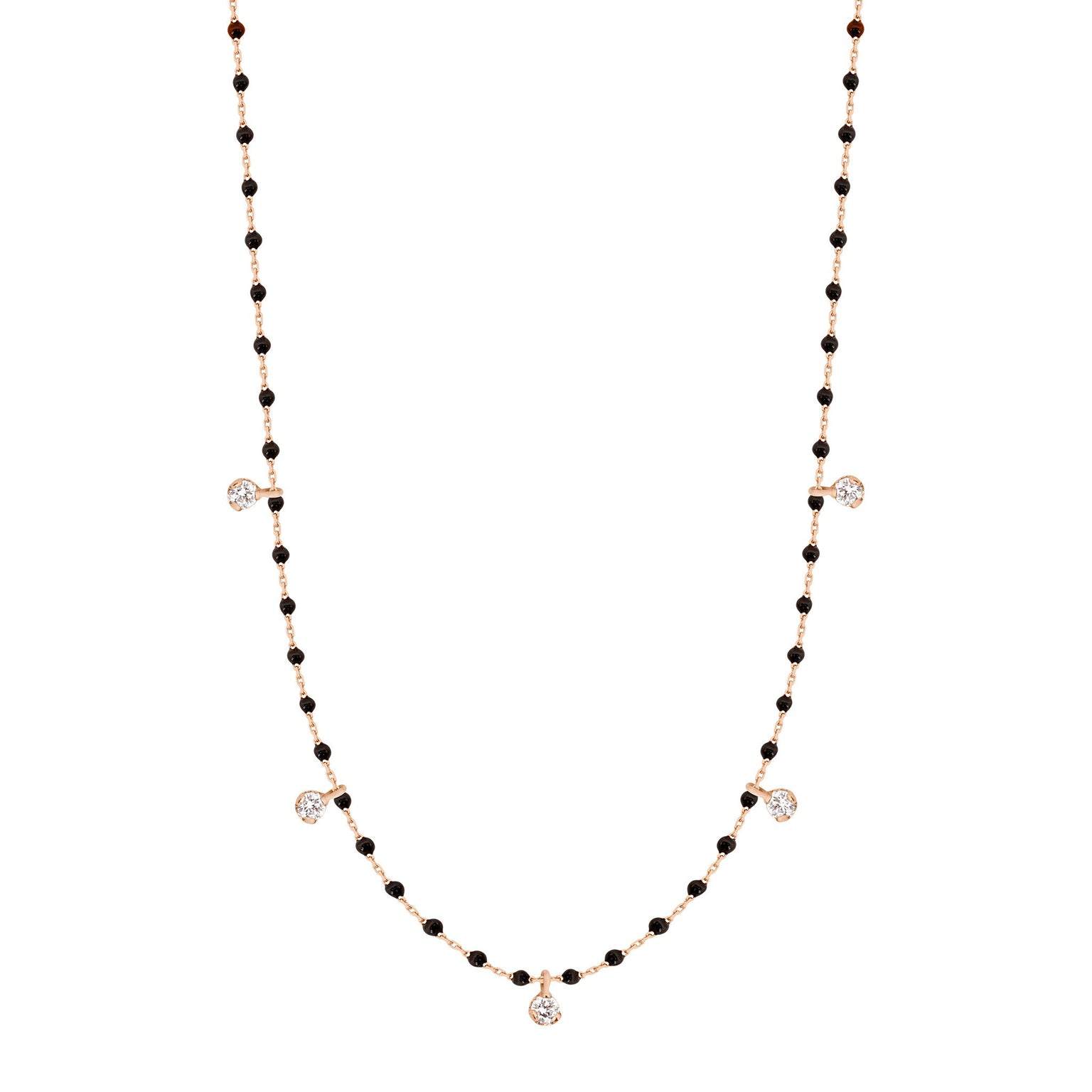 Gigi Clozeau - Mini Gigi Black necklace, Rose Gold 5 diamond, 21.7"