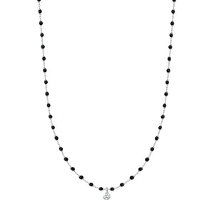Gigi Clozeau - Mini Gigi Black necklace, White Gold 1 Diamond, 15.7"