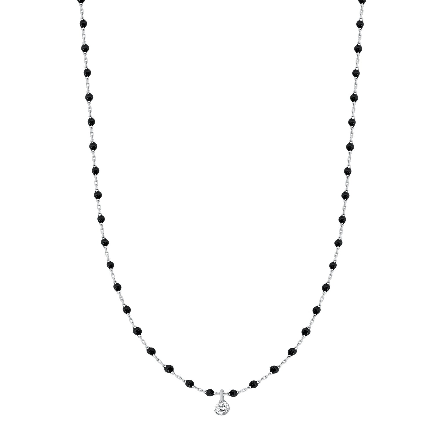 Gigi Clozeau - Mini Gigi Black necklace, White Gold 1 Diamond, 15.7"