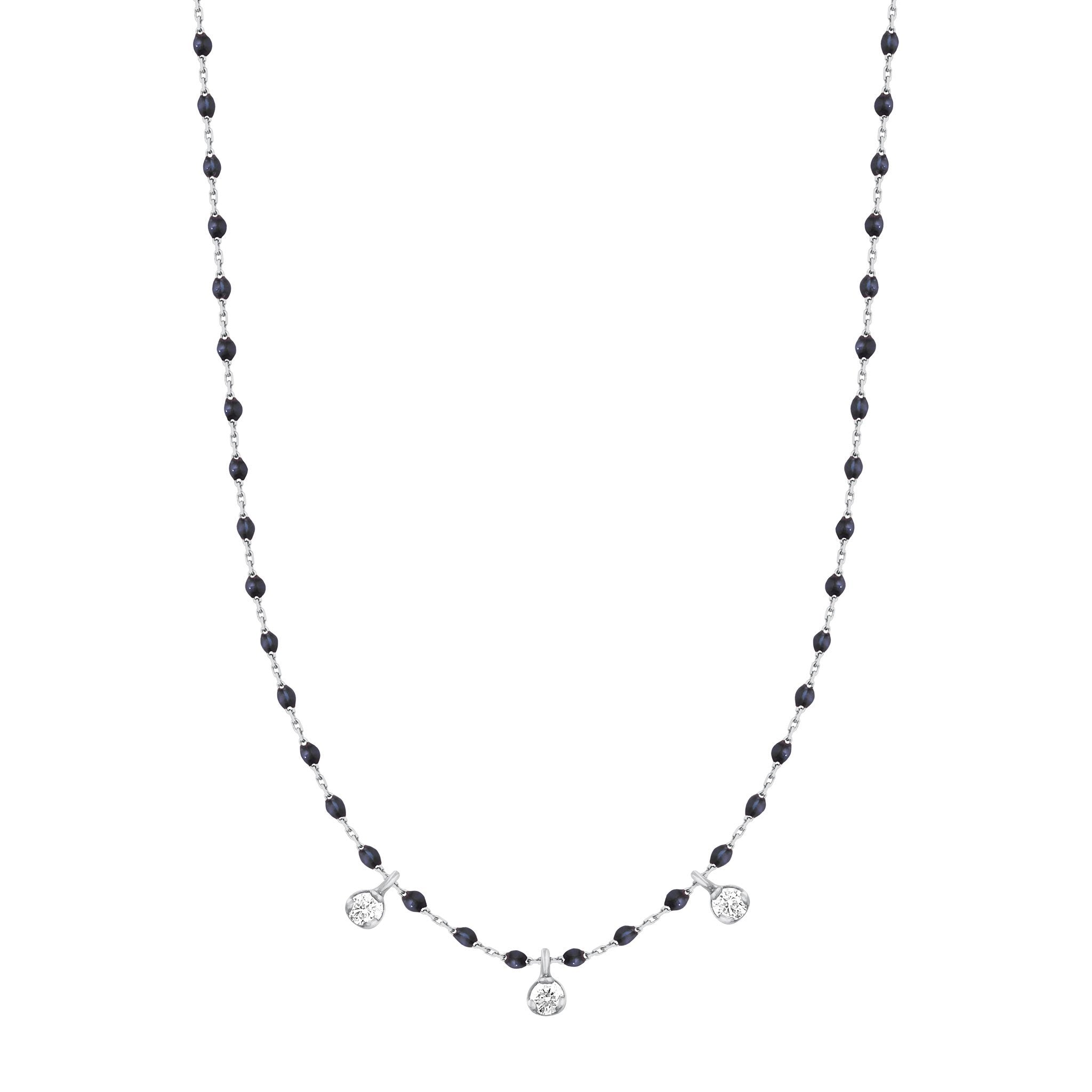 Gigi Clozeau - Mini Gigi Black necklace, White Gold 3 diamond, 16.5"