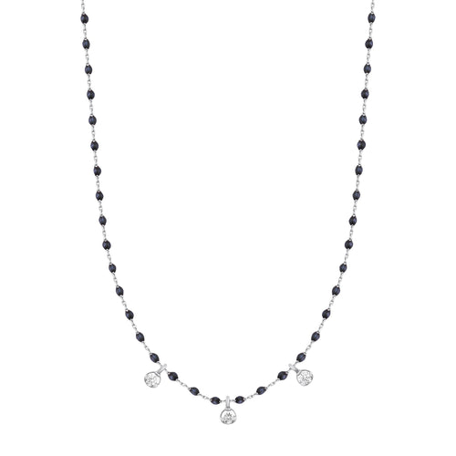 Gigi Clozeau - Mini Gigi Black necklace, White Gold 3 diamond, 16.5