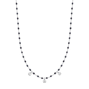 Gigi Clozeau - Mini Gigi Black necklace, White Gold 3 diamond, 16.5"