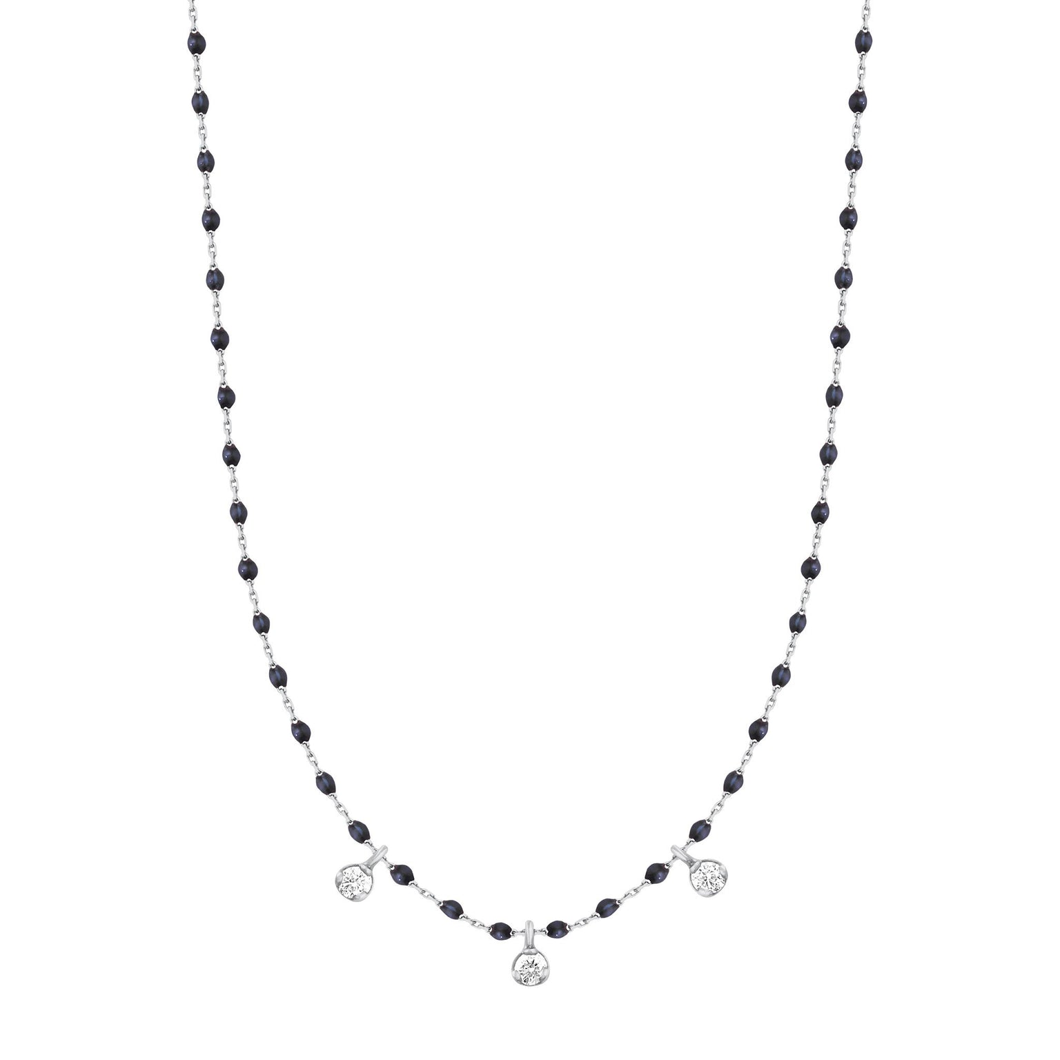 Gigi Clozeau - Mini Gigi Black necklace, White Gold 3 diamond, 16.5"