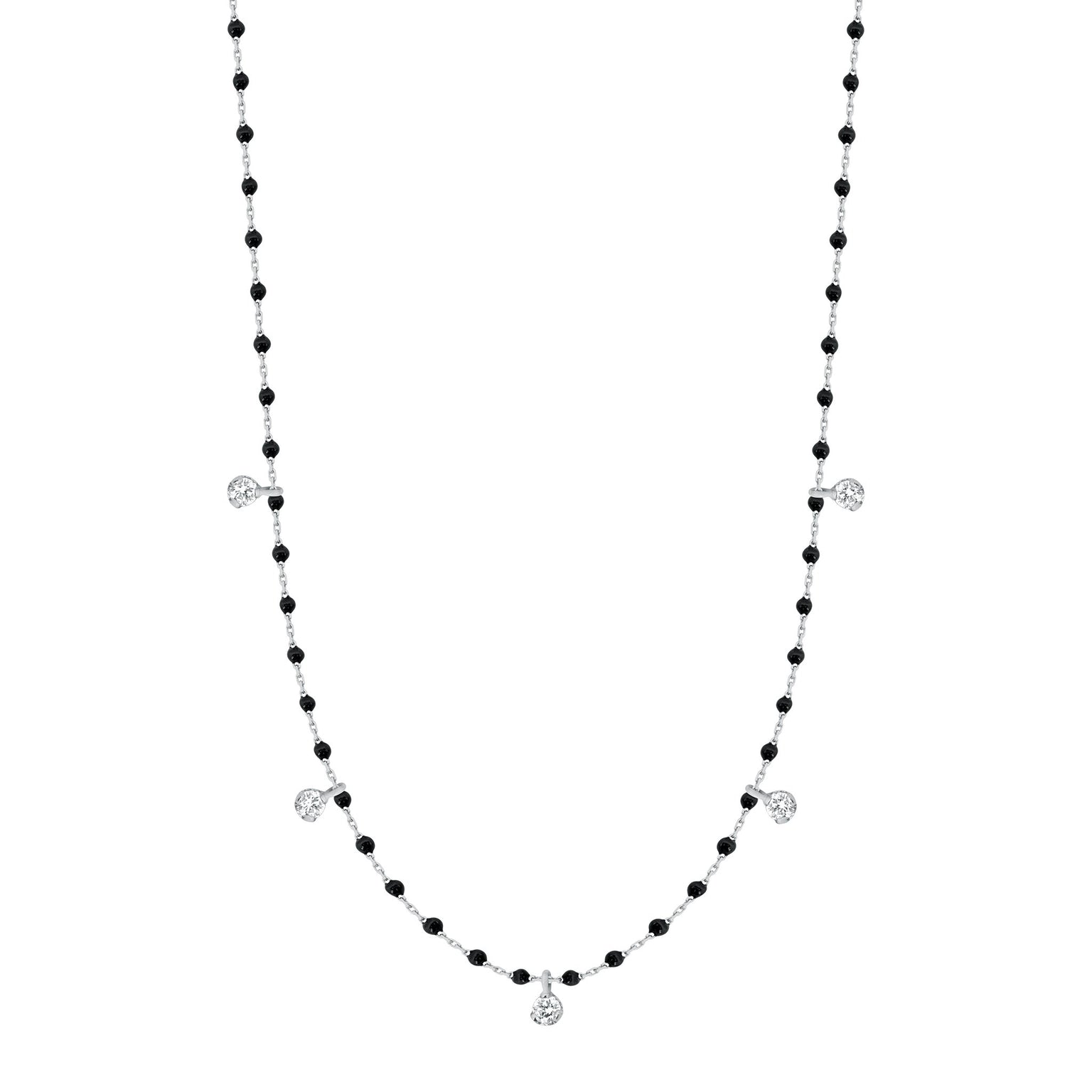 Gigi Clozeau - Mini Gigi Black necklace, White Gold 5 diamond, 21.7"