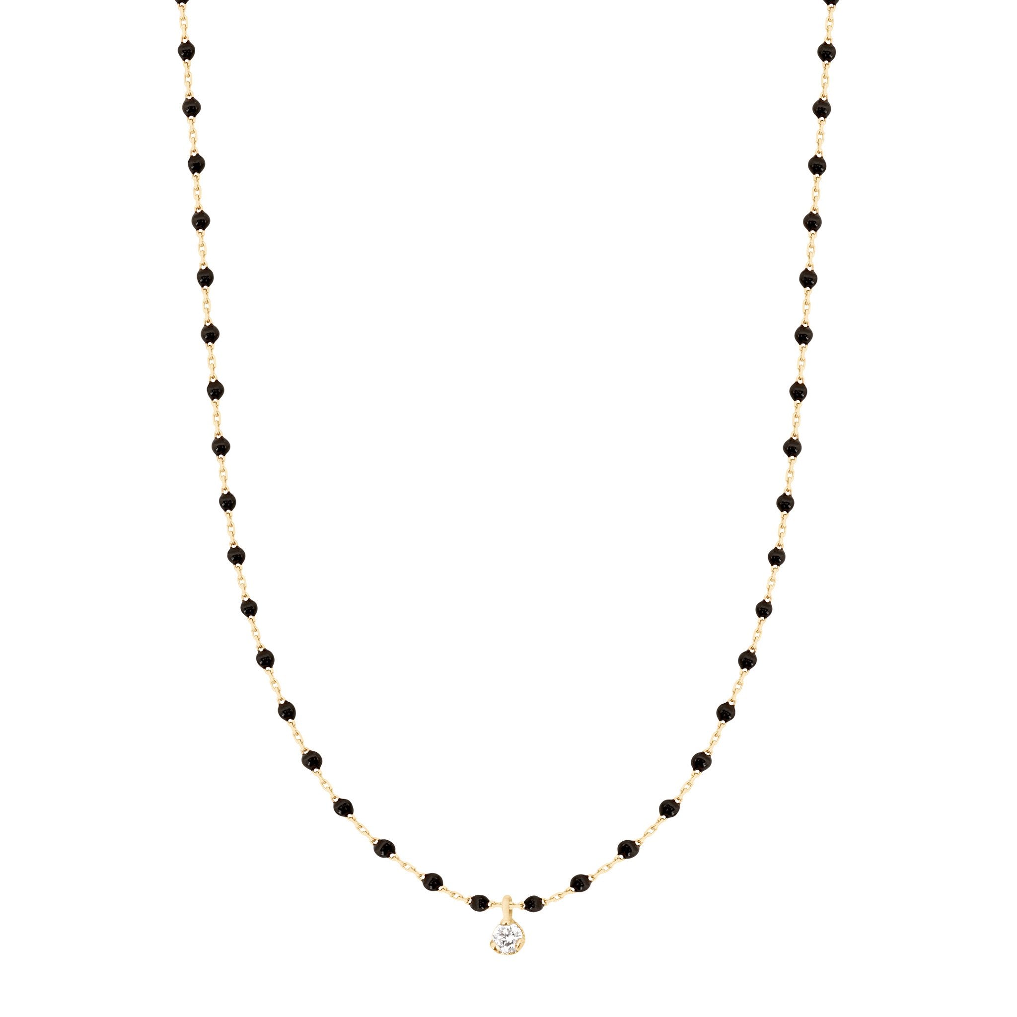 Gigi Clozeau - Mini Gigi Black necklace, Yellow Gold 1 Diamond, 15.7"