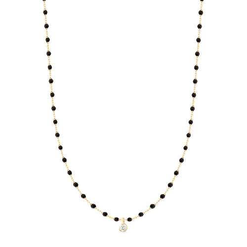 Gigi Clozeau - Mini Gigi Black necklace, Yellow Gold 1 Diamond, 15.7