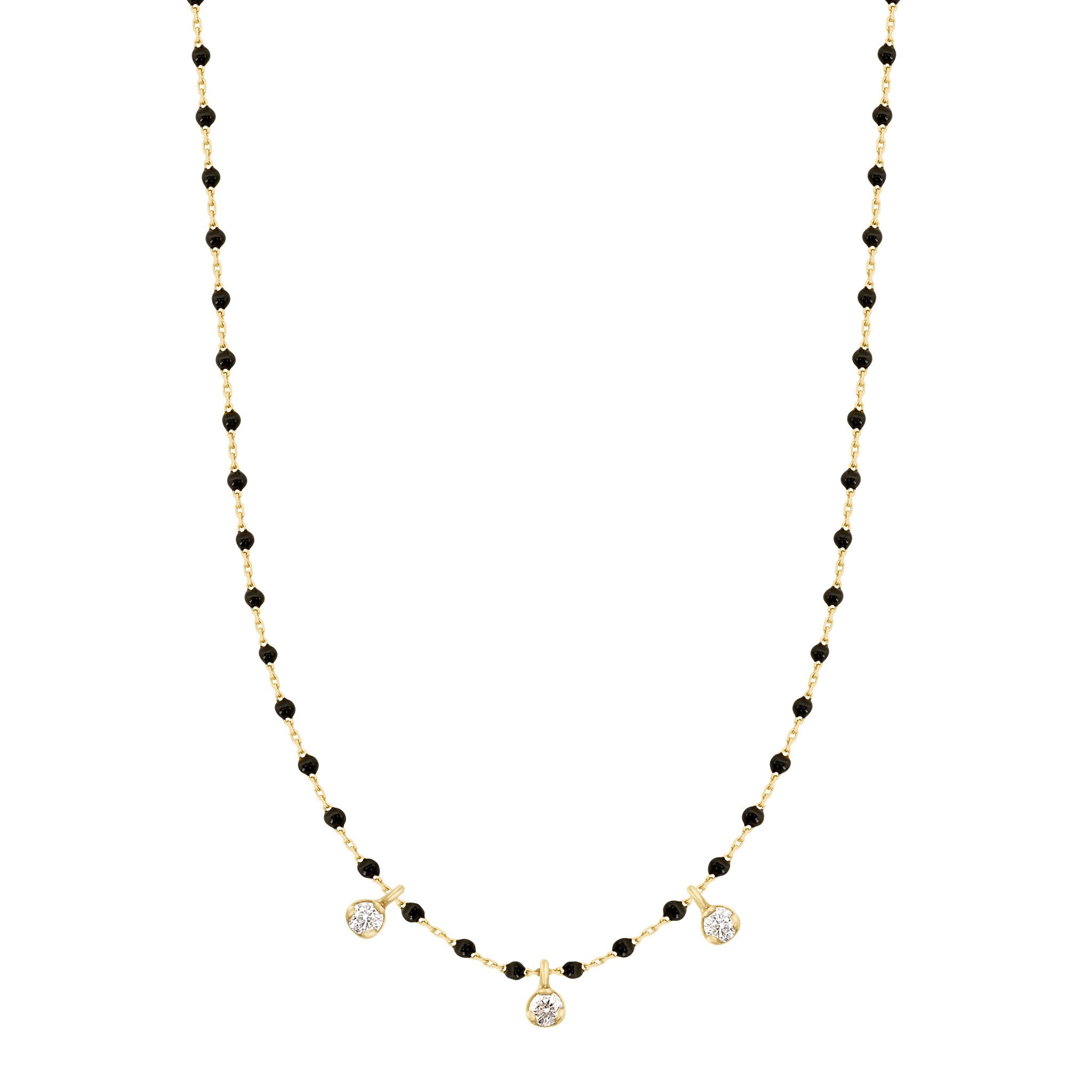 Gigi Clozeau - Mini Gigi Black necklace, Yellow Gold 3 diamond, 16.5"