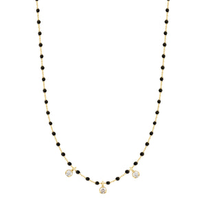 Gigi Clozeau - Mini Gigi Black necklace, Yellow Gold 3 diamond, 16.5"