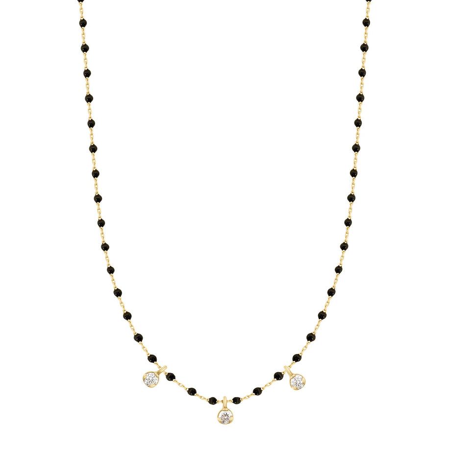 Gigi Clozeau - Mini Gigi Black necklace, Yellow Gold 3 diamond, 16.5