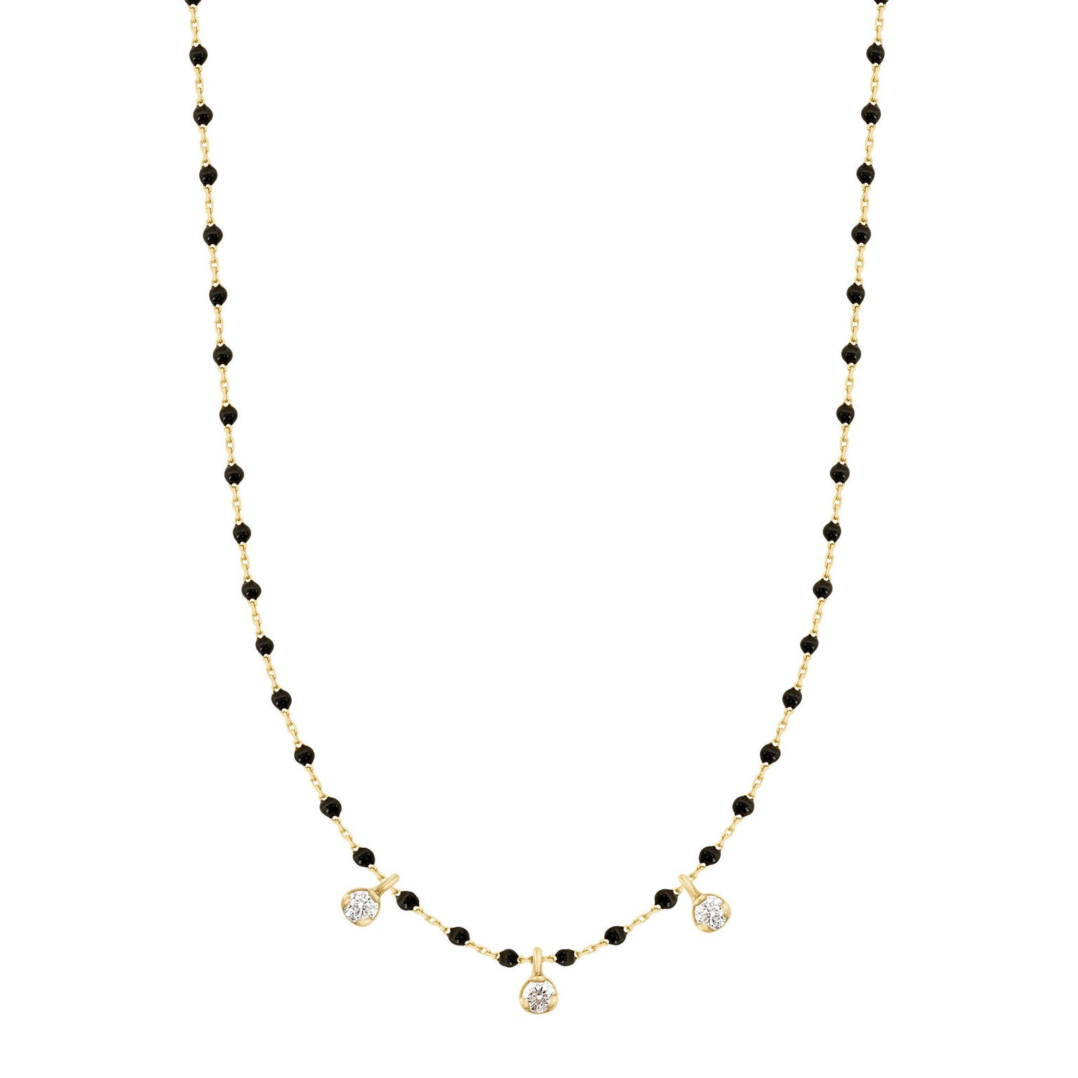 Gigi Clozeau - Mini Gigi Black necklace, Yellow Gold 3 diamond, 16.5"
