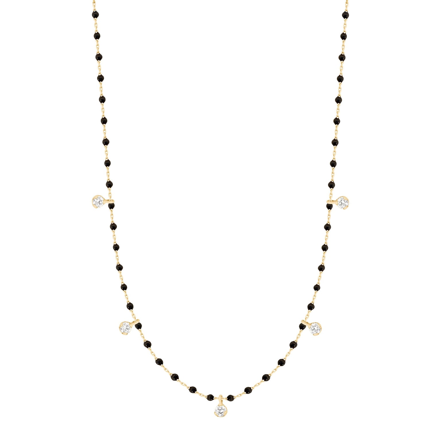 Gigi Clozeau - Mini Gigi Black necklace, Yellow Gold 5 diamond, 21.7"