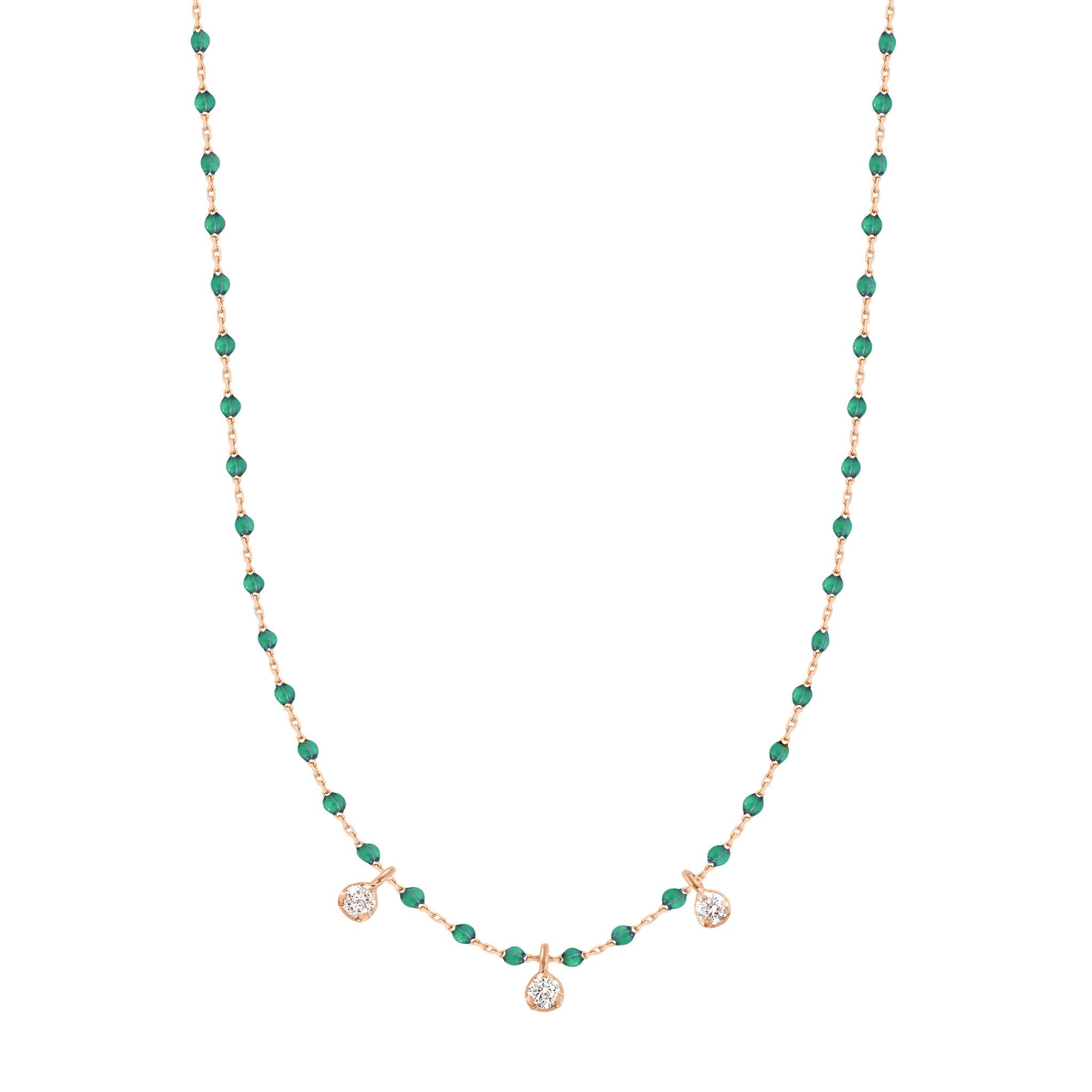 Gigi Clozeau - Mini Gigi Emerald necklace, Rose Gold 3 diamond, 16.5"