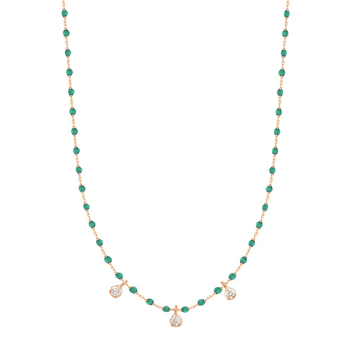 Gigi Clozeau - Mini Gigi Emerald necklace, Rose Gold 3 diamond, 16.5