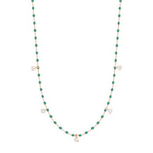 Gigi Clozeau - Mini Gigi Emerald necklace, Rose Gold 5 diamond, 21.7