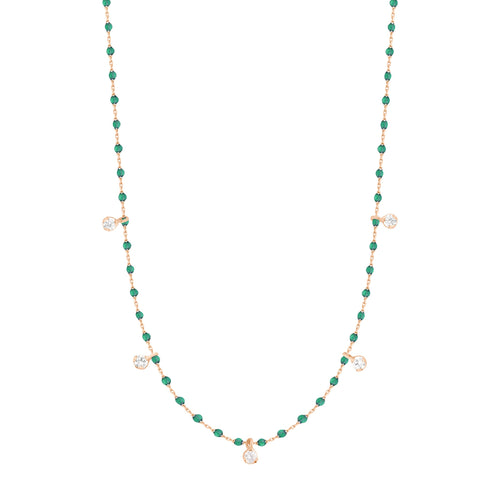 Gigi Clozeau - Mini Gigi Emerald necklace, Rose Gold 5 diamond, 21.7