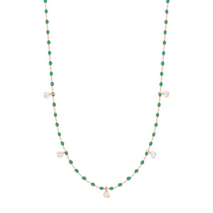 Gigi Clozeau - Mini Gigi Emerald necklace, Rose Gold 5 diamond, 21.7"