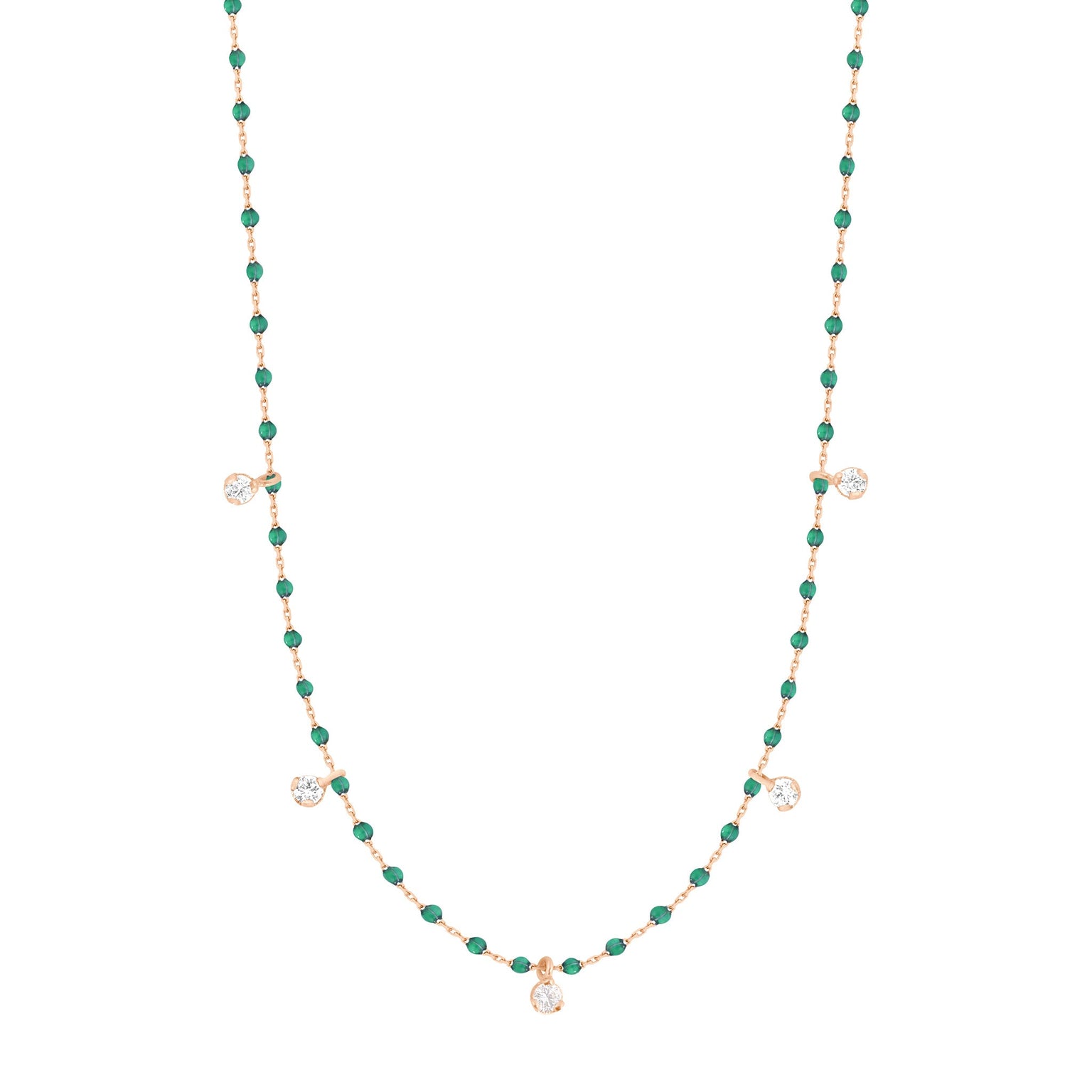 Gigi Clozeau - Mini Gigi Emerald necklace, Rose Gold 5 diamond, 21.7"