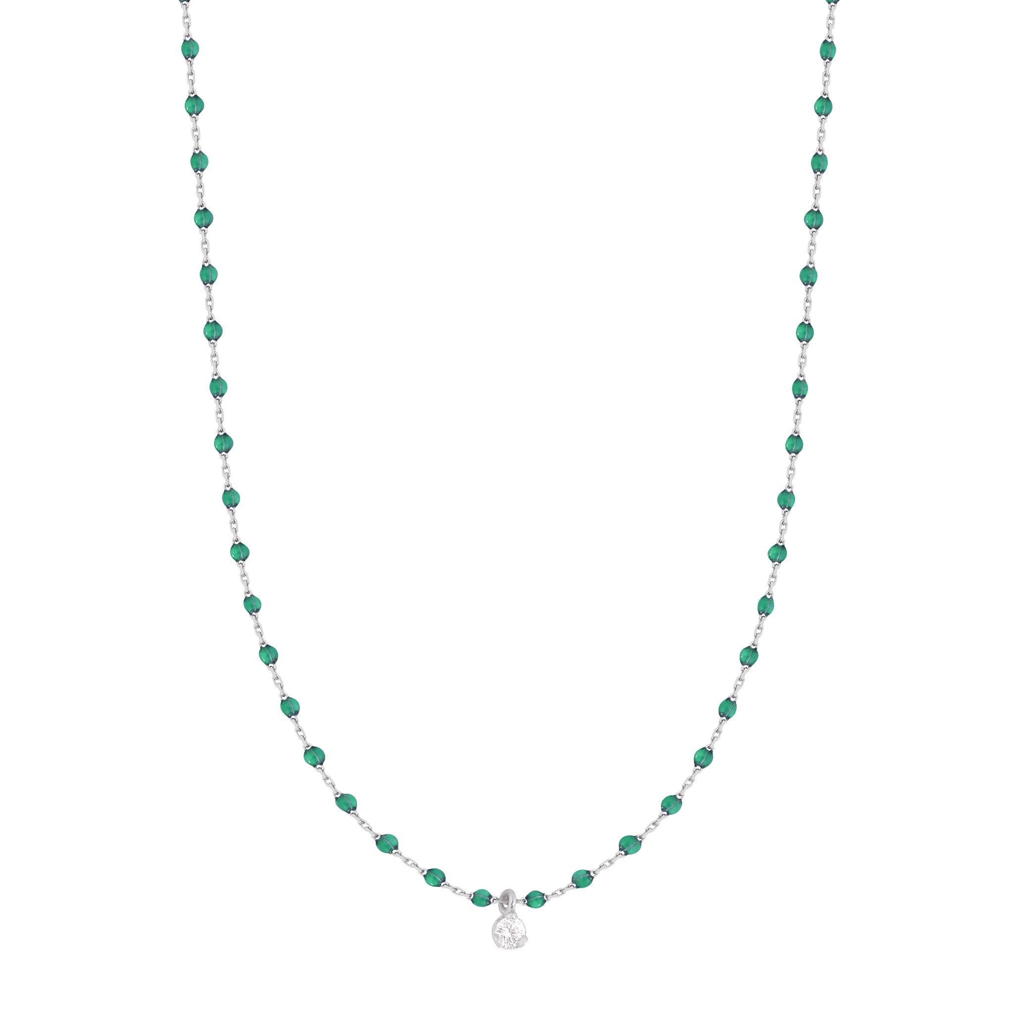 Gigi Clozeau - Mini Gigi Emerald necklace, White Gold 1 Diamond, 15.7"