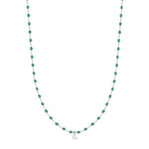 Gigi Clozeau - Mini Gigi Emerald necklace, White Gold 1 Diamond, 15.7"