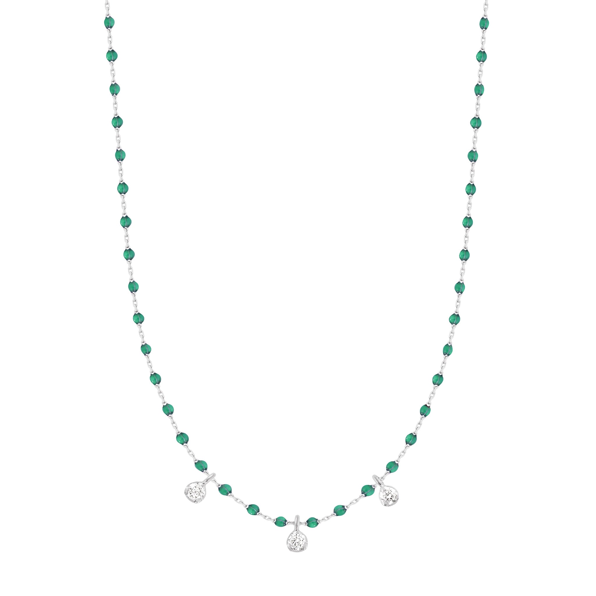 Gigi Clozeau - Mini Gigi Emerald necklace, White Gold 3 diamond, 16.5"