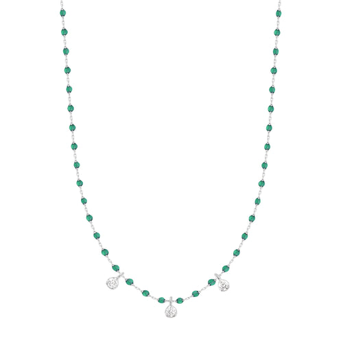 Gigi Clozeau - Mini Gigi Emerald necklace, White Gold 3 diamond, 16.5