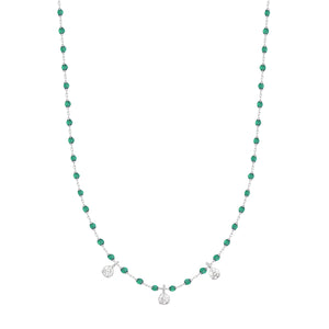 Gigi Clozeau - Mini Gigi Emerald necklace, White Gold 3 diamond, 16.5"
