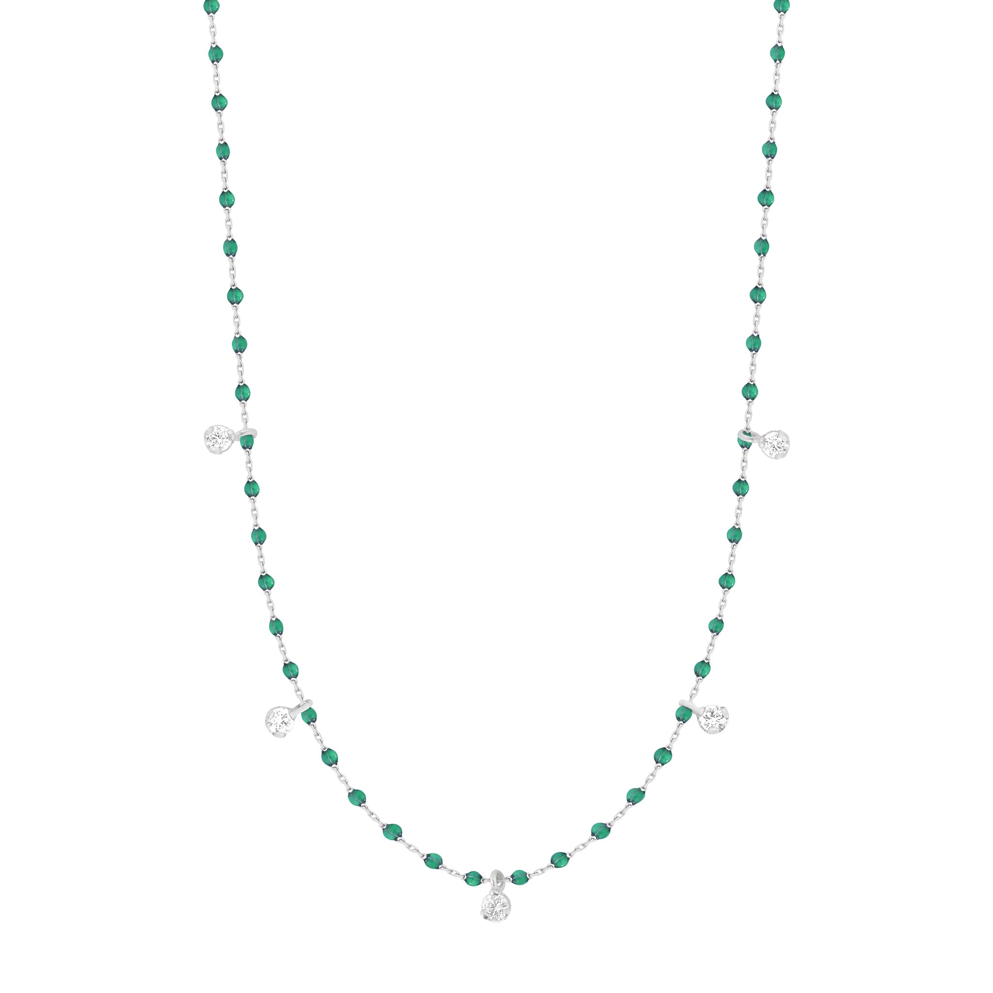 Gigi Clozeau - Mini Gigi Emerald necklace, White Gold 5 diamond, 21.7"