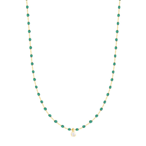 Gigi Clozeau - Mini Gigi Emerald necklace, Yellow Gold 1 Diamond, 15.7