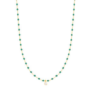 Gigi Clozeau - Mini Gigi Emerald necklace, Yellow Gold 1 Diamond, 15.7"