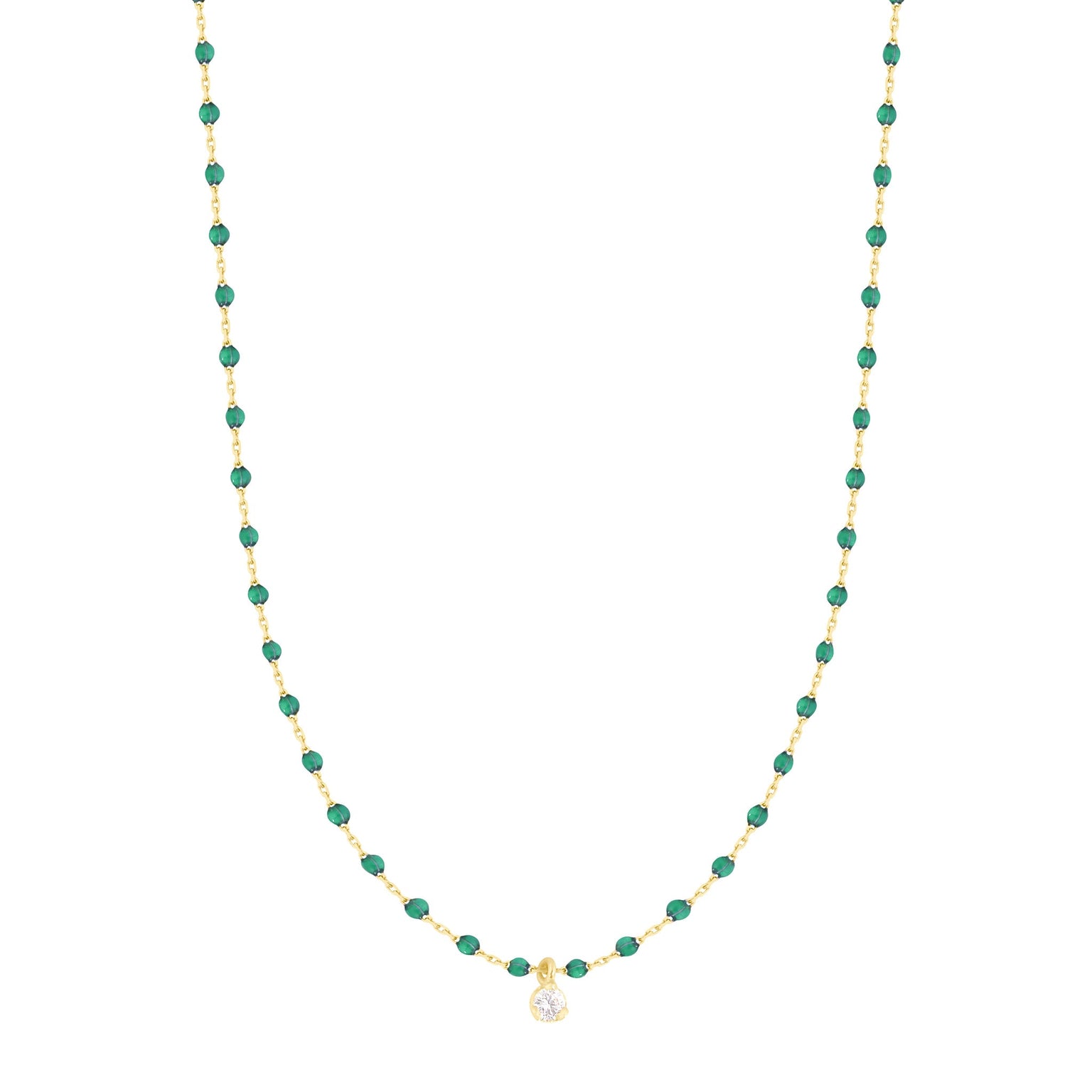 Gigi Clozeau - Mini Gigi Emerald necklace, Yellow Gold 1 Diamond, 15.7"