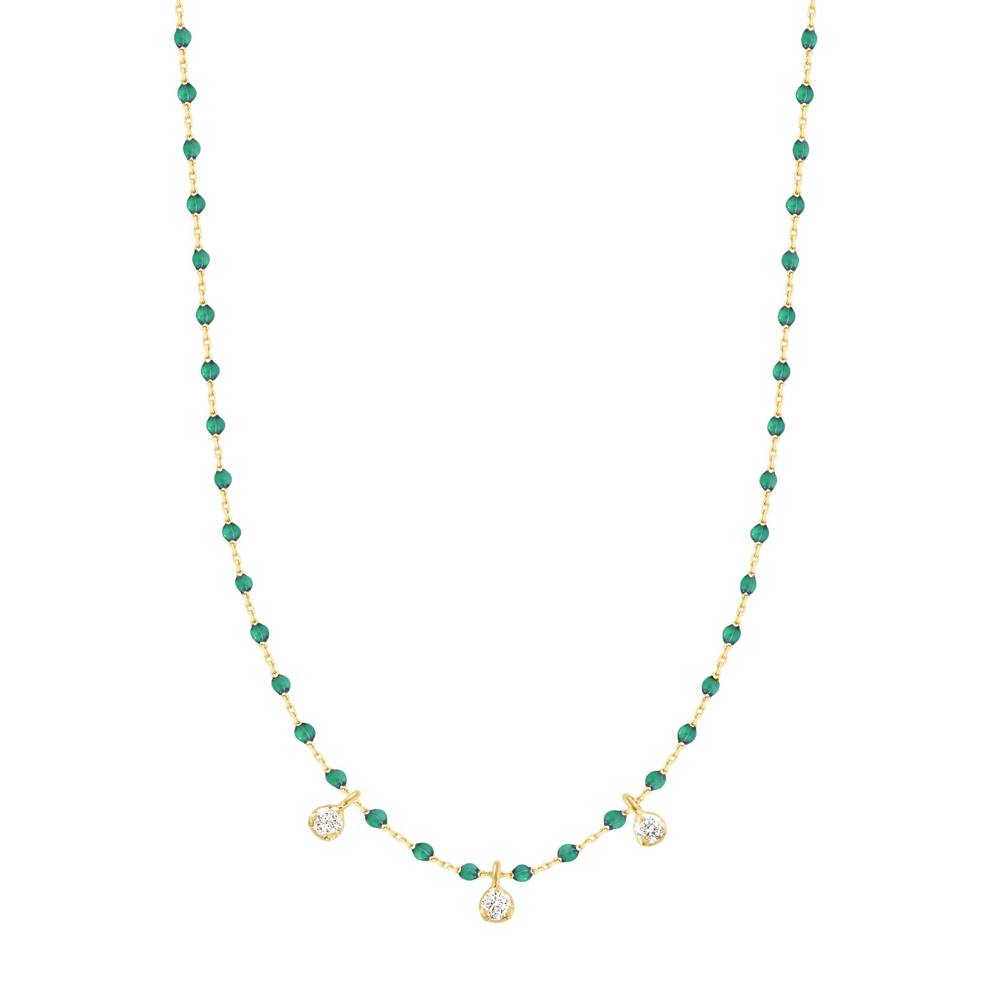 Gigi Clozeau - Mini Gigi Emerald necklace, Yellow Gold 3 diamond, 16.5"