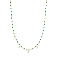 Gigi Clozeau - Mini Gigi Emerald necklace, Yellow Gold 3 diamond, 16.5"
