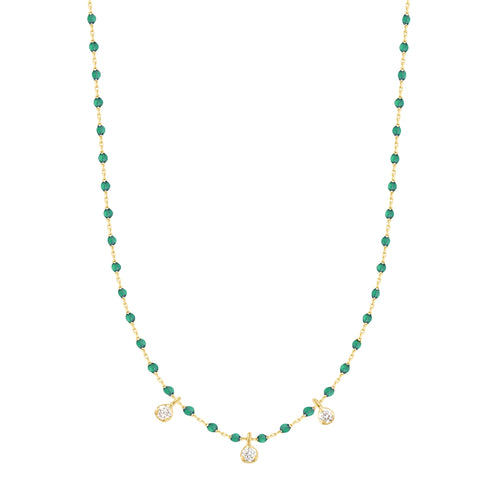Gigi Clozeau - Mini Gigi Emerald necklace, Yellow Gold 3 diamond, 16.5