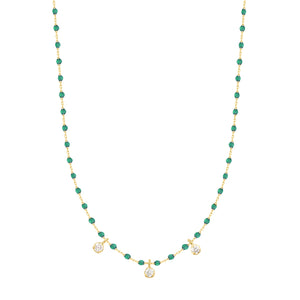 Gigi Clozeau - Mini Gigi Emerald necklace, Yellow Gold 3 diamond, 16.5"