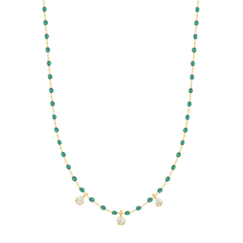 Gigi Clozeau - Mini Gigi Emerald necklace, Yellow Gold 3 diamond, 16.5