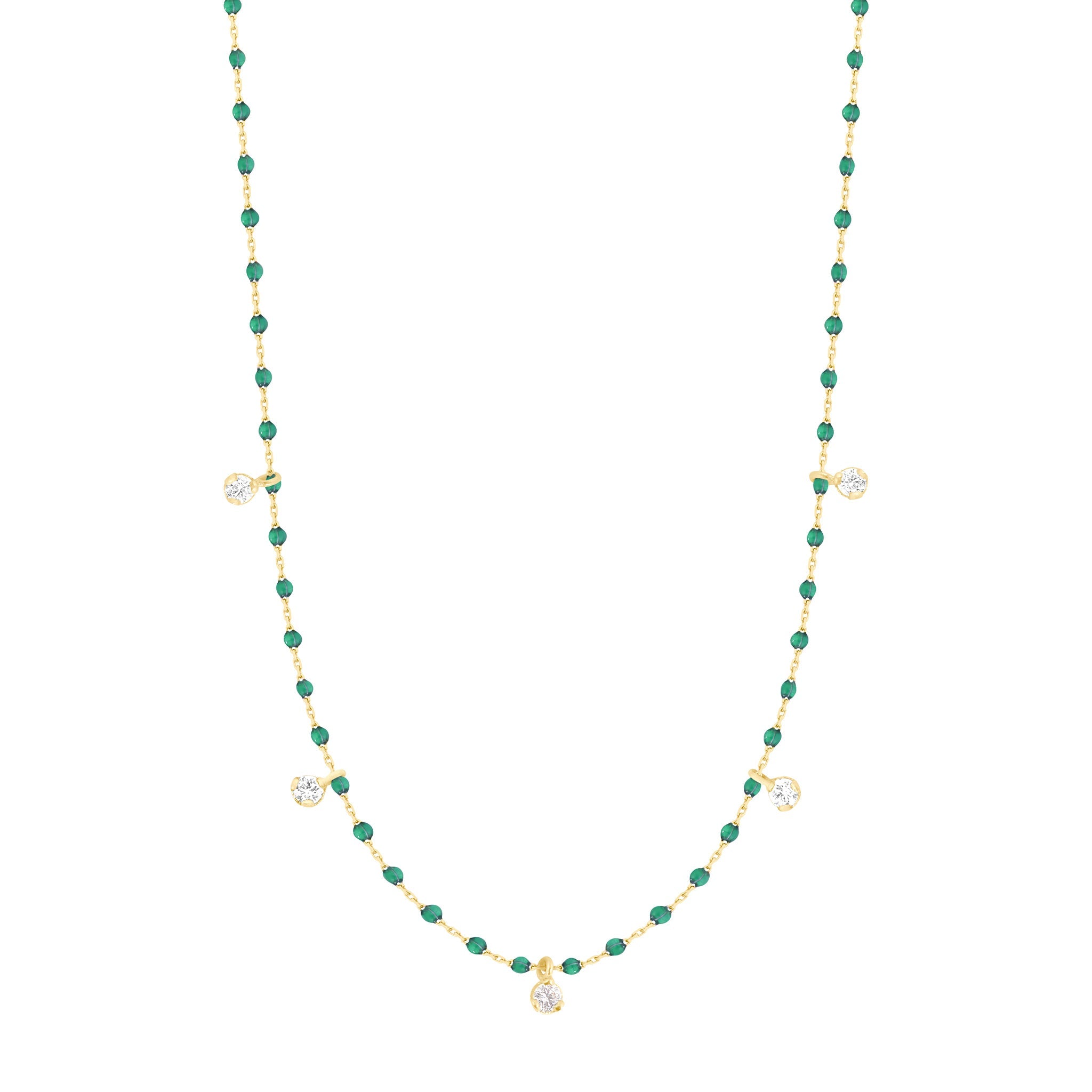 Gigi Clozeau - Mini Gigi Emerald necklace, Yellow Gold 5 diamond, 21.7"