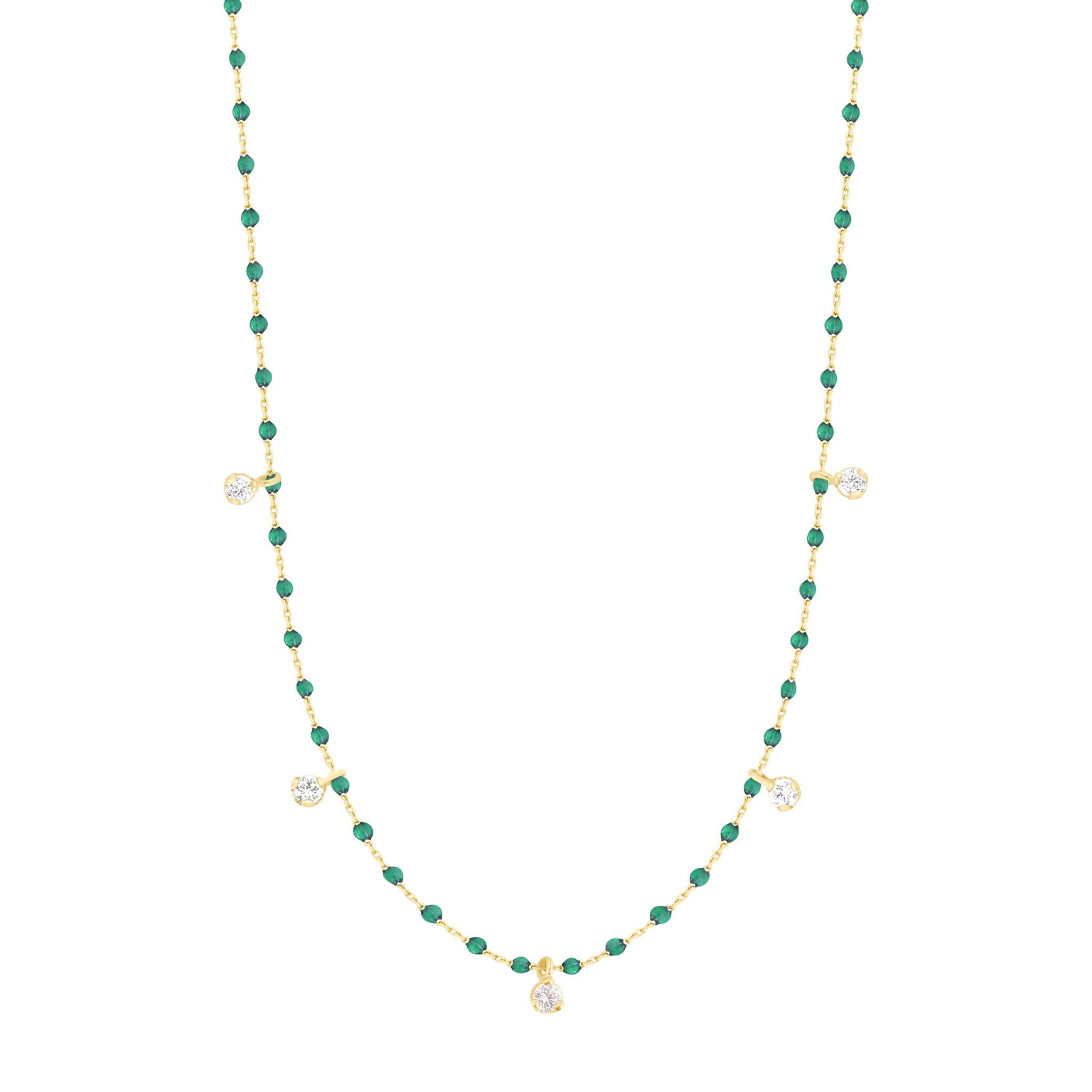 Gigi Clozeau - Mini Gigi Emerald necklace, Yellow Gold 5 diamond, 21.7"