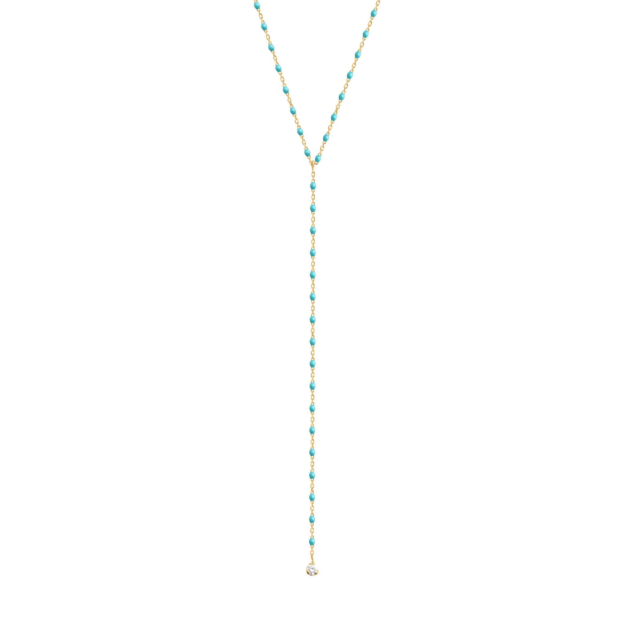 Gigi Clozeau - Mini Gigi Y Party Turquoise Green necklace, Yellow Gold, 19.7"