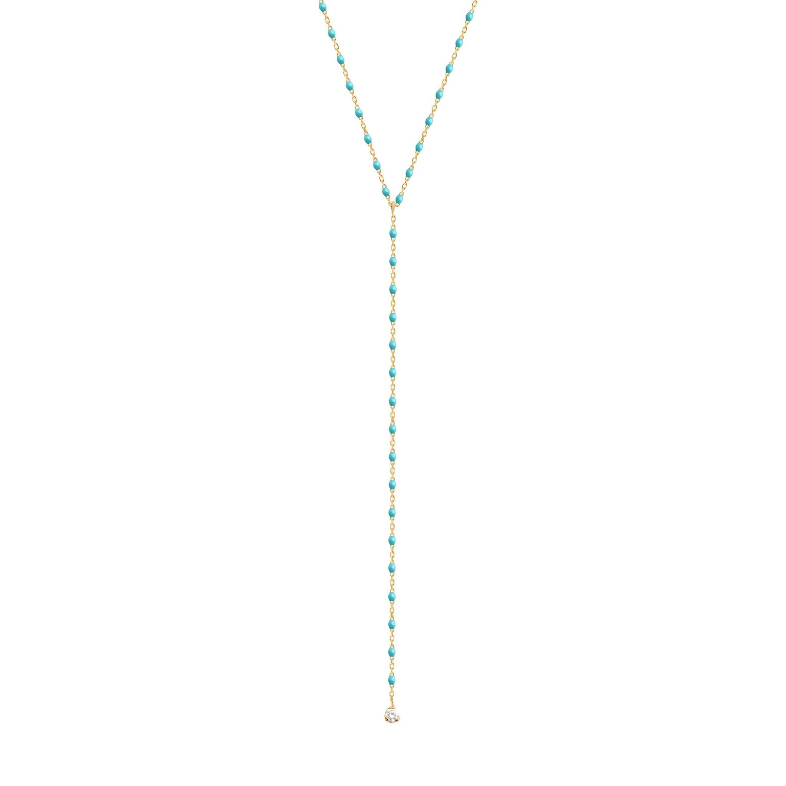 Gigi Clozeau - Mini Gigi Y Party Turquoise Green necklace, Yellow Gold, 19.7"