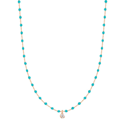 Gigi Clozeau - Mini Gigi Turquoise Green necklace, Rose Gold 1 Diamond, 15.7