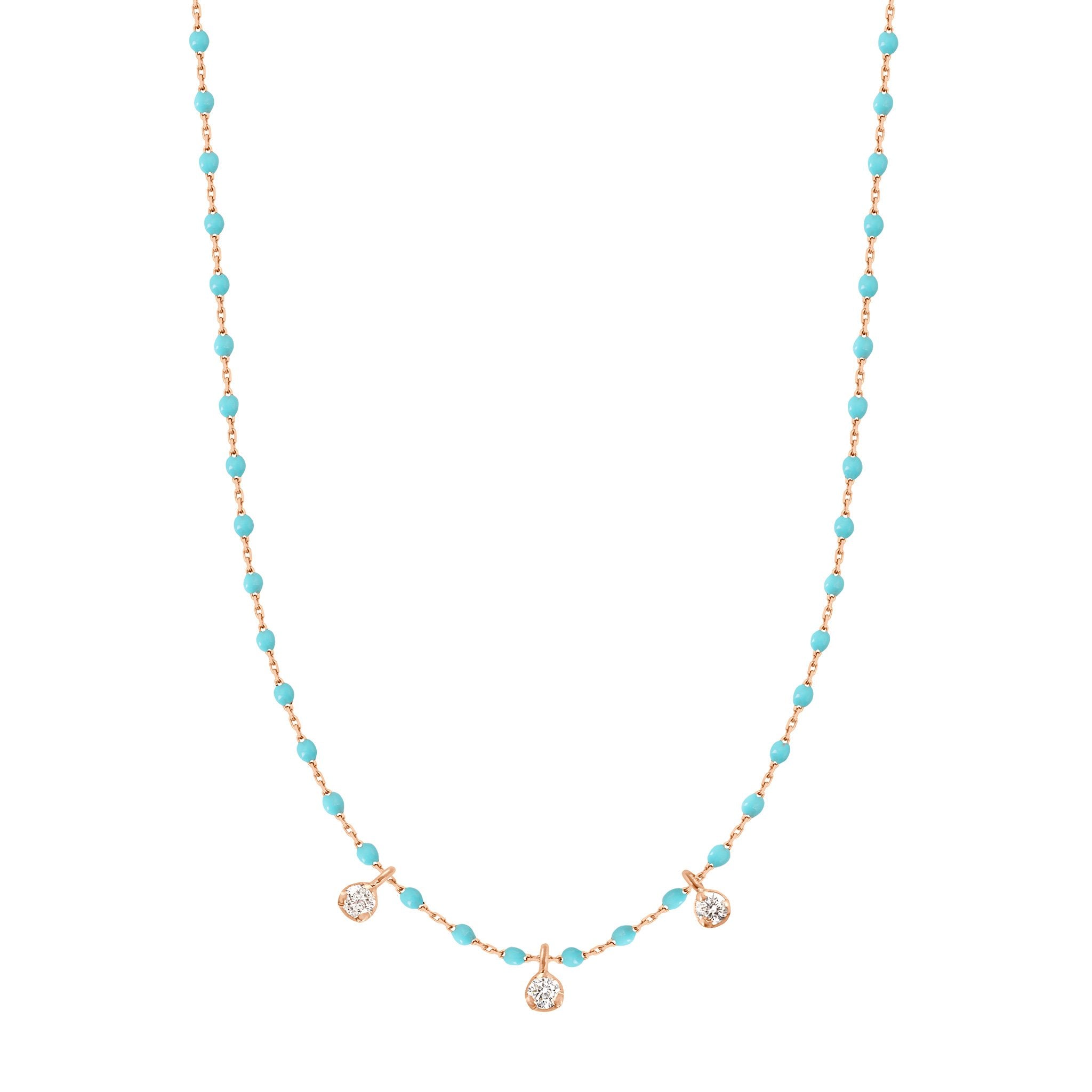 Gigi Clozeau - Mini Gigi Turquoise Green necklace, Rose Gold 3 diamond, 16.5"