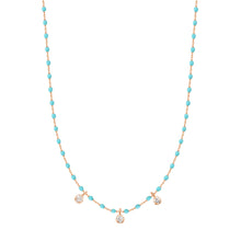 Gigi Clozeau - Mini Gigi Turquoise Green necklace, Rose Gold 3 diamond, 16.5"