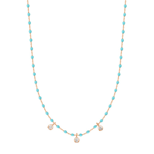 Gigi Clozeau - Mini Gigi Turquoise Green necklace, Rose Gold 3 diamond, 16.5