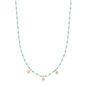 Gigi Clozeau - Mini Gigi Turquoise Green necklace, Rose Gold 3 diamond, 16.5"