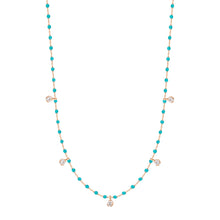 Gigi Clozeau - Mini Gigi Turquoise Green necklace, Rose Gold 5 diamond, 21.7"